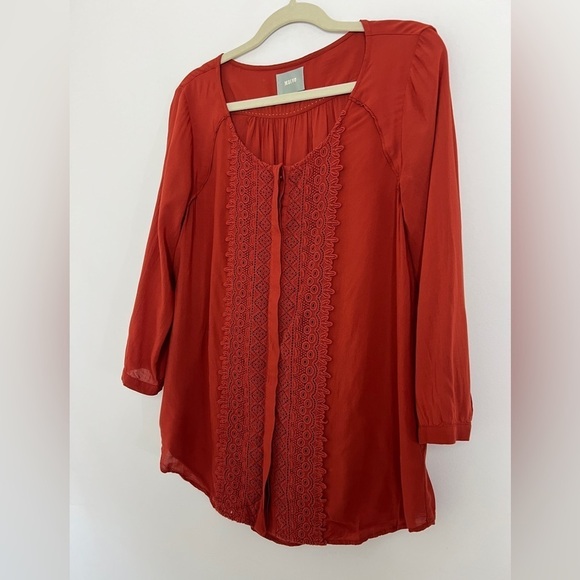 Anthropologie Maeve Rust Red Crescent Lace Street Crochet Blouse Sz 8 Bohemian - Picture 6 of 13